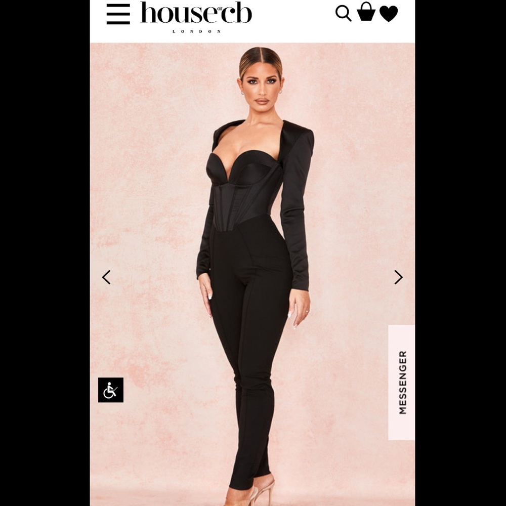 House of CB BLACK SATIN CORSET JUMPSUIT